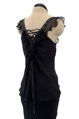 Spectacular Spring 2003 Christian Dior by John Galliano Bias Cut Black Silk Chiffon Lace Up Skirt & Top Set