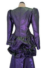 Fall 1987 Ady Couture Lausanne for Givenchy Iridescent Purple Metallic Dress w Velvet Bow