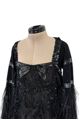 1990s Valentino Feather, Net & Sequin Micro Mini Cashmere Knit Dress