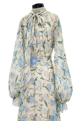 Prettiest Resort 2020 Luisa Beccaria Runway Look 24 Blue & Ivory Silk Chiffon Dress