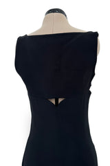 Dreamy 1990s Gianni Versace Couture Black Sculpted & Sleek Minimalist Dress w Front Cut Outs