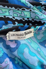 Chic Little 1970s Leonard Ocean Blues Printed Silk Jersey Untra Mini Dress or Tunic