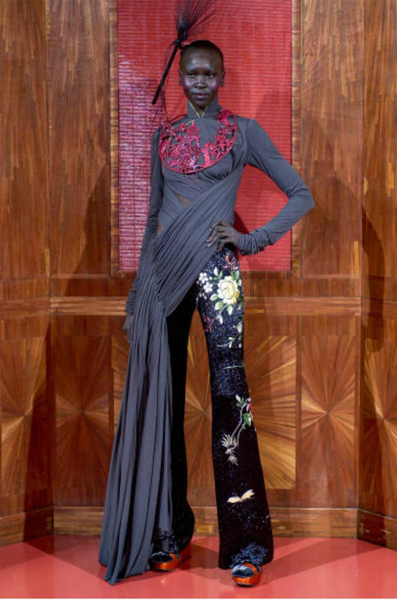 Masterpiece Fall 2001 Jean Paul Gaultier Runway Haute Couture Beaded & Embroidered Pant w Silk Jersey Top Set