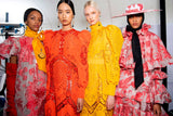 Spring 2020 Erdem Runway Look 41 Coral Red Embroidered Cut-Out Runway Dress w Buttoned Train