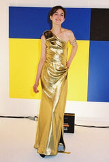 Outstanding 1991-92 Yves Saint Laurent Deep Pink Cut Devore Velvet w Black Under Pattern One Shoulder Dress