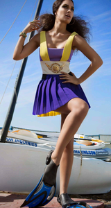2014 Fausto Puglisi Bright Multi Colour 'Greco-Roman' Mini Dress w Gold Rhinestone Medallion
