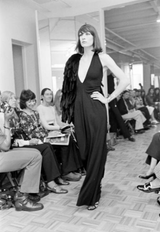 Amazing 1970s Halston Red Jersey Halter Neck Jumpsuit w Open Bare Back & Ultra Wide Legs