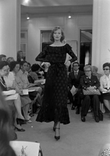 Amazing Fall 1973 Yves Saint Laurent Haute Couture Runway Off Shoulder Ivory Dress w Hand Applied Dots