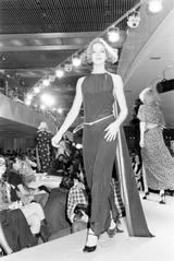 Striking Fall 1976 Chloe by Karl Lagerfeld Runway Documented Black Silk & Metallic Gold Caped Back Panel Dress