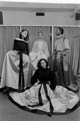 Fall 1977 Bill Blass Couture Full Pink Silk Satin Skirt & Black Top Dress Set