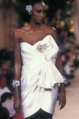 Superb Fall 1987 Yves Saint Laurent Haute Couture Green Version of Runway Dress w Silk Bow