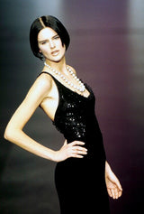 Fall 1995 Valentino by the Original Mr Valentino Runway Black Velvet Dress w Sequin Detailing