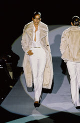 Iconic Fall 1996 Gucci by Tom Ford Runway Look 29 Menswear Inspired Ivory Faux Fur Coat w