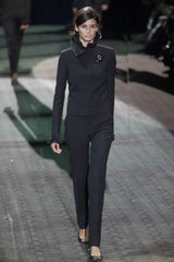 Minimalist Fall 2000 Gucci by Tom Ford Runway Look 3 Black Pant Suit w Leather Collar Detailing