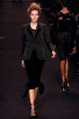 Chic Fall 2002 Yves Saint Laurent by Tom Ford Black Pant Suit w Velvet Trim & Curved Sleeves