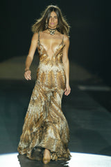 Sexiest 2003 Roberto Cavalli Laced Back Corset Leopard Print Silk Chiffon Dress w Stitched Panels