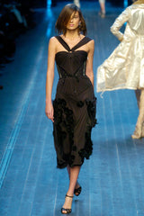 Fall 2005 Christian Dior by John Galliano Runway Look 51 Black Pleated Corset Dress