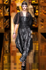 Outstanding Fall 2009 Christian Dior by John Galliano Bias Cut Metallic Silver Floral Print Dress