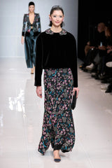 Sheer Fall 2024 Giorgio Armani Sample Deep Blue Net Dress w Embroidered Cotton Pink & Blue Flowers