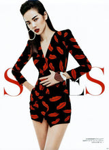 Iconic Spring 2014 Saint Laurent by Heidi Slimane Black & Red Lip Print Silk Wrap Dress