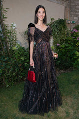 Dreamy Spring 2018 Valentino by Pierpaolo Piccioli Black Tulle Sequin w Velvet Bows