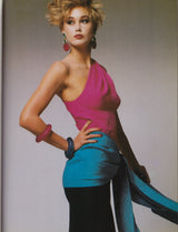 Iconic Spring 1985 Yves Saint Laurent Runway Pink & Black One Shoulder Dress w Blue Swag