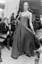 Superb Spring 1977 Halston Runway Bias Cut red Silk Chiffon Dress w Original Cape Shawl