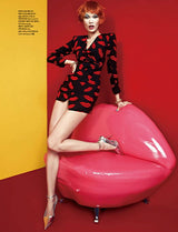 Iconic Spring 2014 Saint Laurent by Heidi Slimane Black & Red Lip Print Silk Wrap Dress