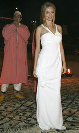 Fall 2008 Christian Dior by John Galliano Bias Cut Silver Silk Halter Dress w Flower Detailng