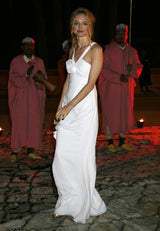 Fall 2008 Christian Dior by John Galliano Bias Cut Silver Silk Halter Dress w Flower Detailng