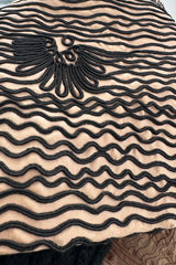 Extraordinary 1950s Sophie of Saks Gold Silk Skirt w Extensive Hand Applied Black Cord Appliqué