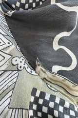 Beautiful & Rare 1970s Thea Porter Balloon Sleeve Grey Toned Printed Top w Pointed Collar