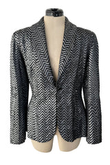 Impeccable Fall 1984 John Anthony Couture Silver & Black Chevron Hand Beaded & Sequin Jacket