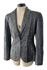 Impeccable Fall 1984 John Anthony Couture Silver & Black Chevron Hand Beaded & Sequin Jacket