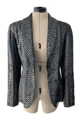 Impeccable Fall 1984 John Anthony Couture Silver & Black Chevron Hand Beaded & Sequin Jacket
