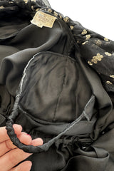 Fabulous 1970s Valentino Black Silk Cropped Pants & Black Silk Top Set w Gold Detailed Ruffled Collar