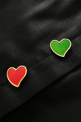 Spring 1992 Yves Saint Laurent Ad Campaign Black Dress w Green & Red Enamel Heart Buttons