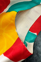 Happiest 1960s James Galanos Bright Floral Print Silk Dress w Pleated Skirt & Rounded Collar