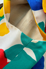 Happiest 1960s James Galanos Bright Floral Print Silk Dress w Pleated Skirt & Rounded Collar