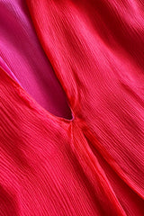 1970s Giorgio Sant'Angelo Red Silk ChiffonDress w Pink Silk Chiffon Lining & Prettiest Gusset Skirt