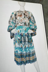 Rare 1971 Thea Porter Actual Book Piece Silk Cotton Gauze Dress w Sheila Hudson Horseman Print