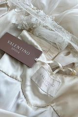 Vintage Valentino White Silk Wedding Dress w Elaborate Trains, Pleating & Extensive Beading Detail