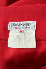 Gorgeous Spring 1990 Yves Saint Laurent Runway Red Silk Crepe Wrap Dress w Balloon Sleeves & Front Plunge
