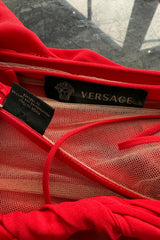 Fabulous 2000s Versace by Donatella Red Crepe Dress w Rhinestone & Silver Chain Detailing