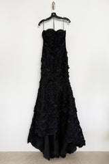 Spring 2008 Oscar De La Renta Black Embroidered Beaded Ribbon Work Floral Silk Organza Dress