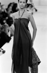 Fall 1994 Bill Blass Sand Coloured Silk Crepe Gathered Front Halter Dress