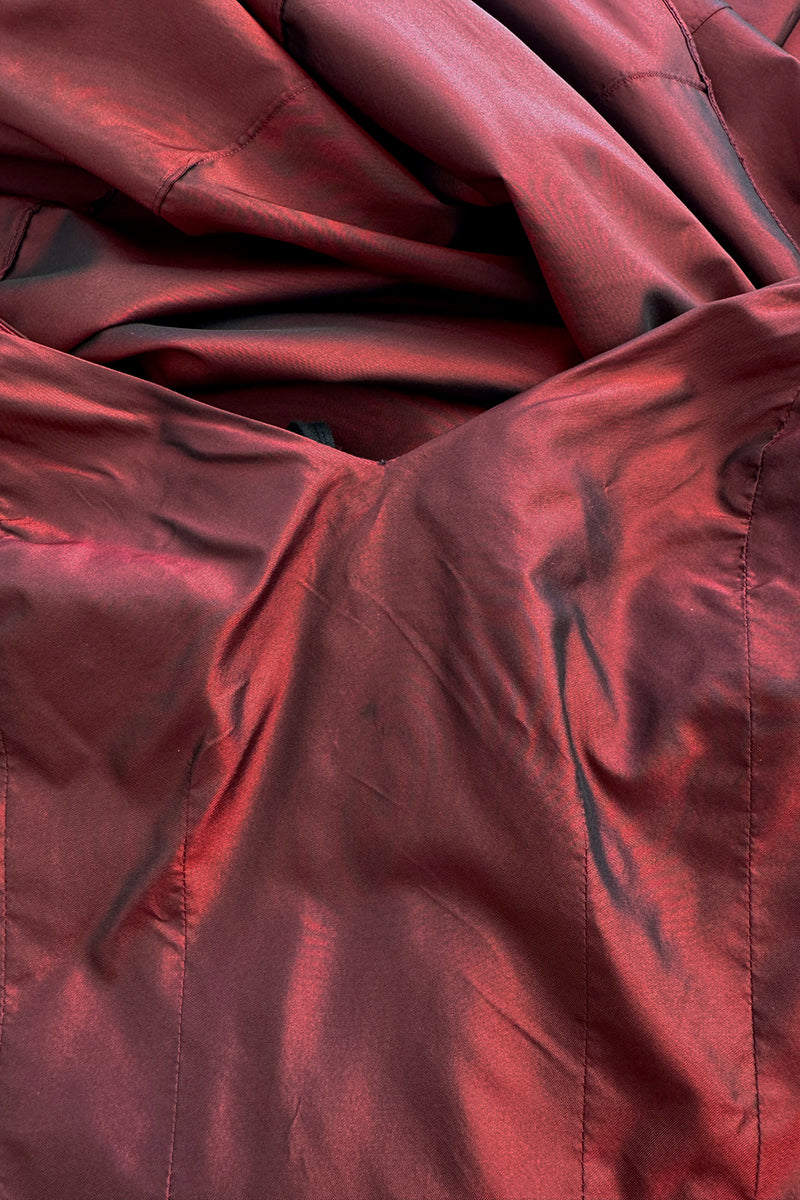 Magnificent Rare Fall 2000 John Galliano Deep Burgundy Red Silk Taffeta Corset Dress w Extended Panel