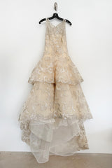 Dreamy Pre-Fall 2015 Oscar de la Renta Look 36 Metallic Gold Applique & Ivory Net Dress