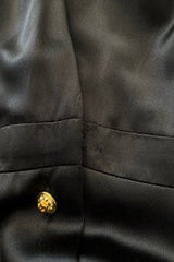 Spectacular 1990s Unlabeled Chanel by Karl Lagerfeld Black SIlk Dress w V Front & Logo Buttons