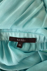 Prettiest Resort 2013 Gucci by Frida Giannini Runway Look 12 Turquoise Plunge Silk Chiffon Ruffle Dress